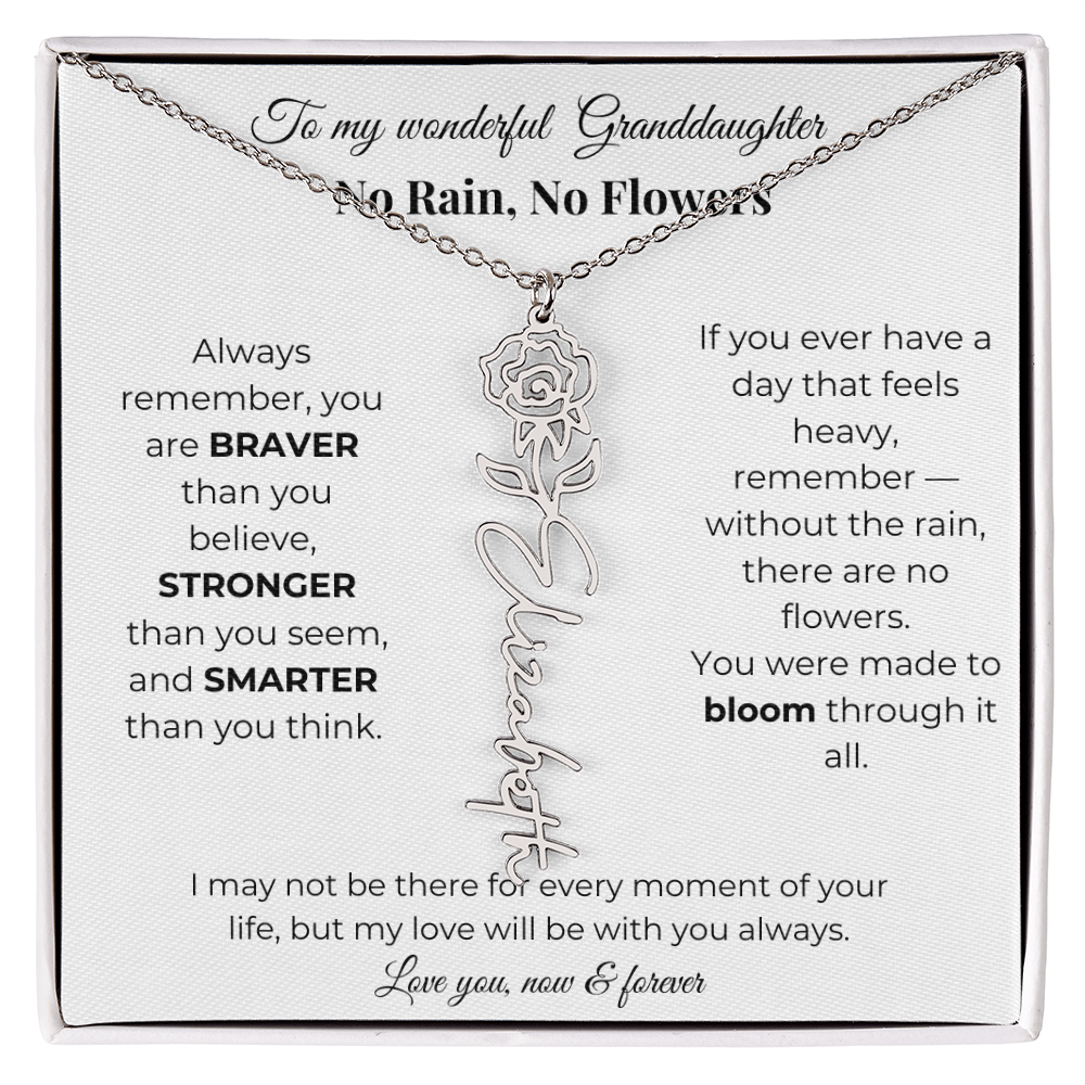 Granddaughter Gift Birth Flower Name Necklace with Card