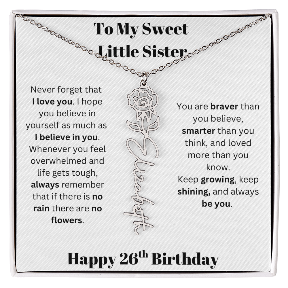To My Sweet Little Sister | Happy 26th Birthday | Flower Name Necklace