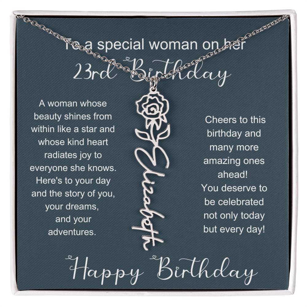 To A Special Woman On Her 23rd Birthday | Flower Name Necklace