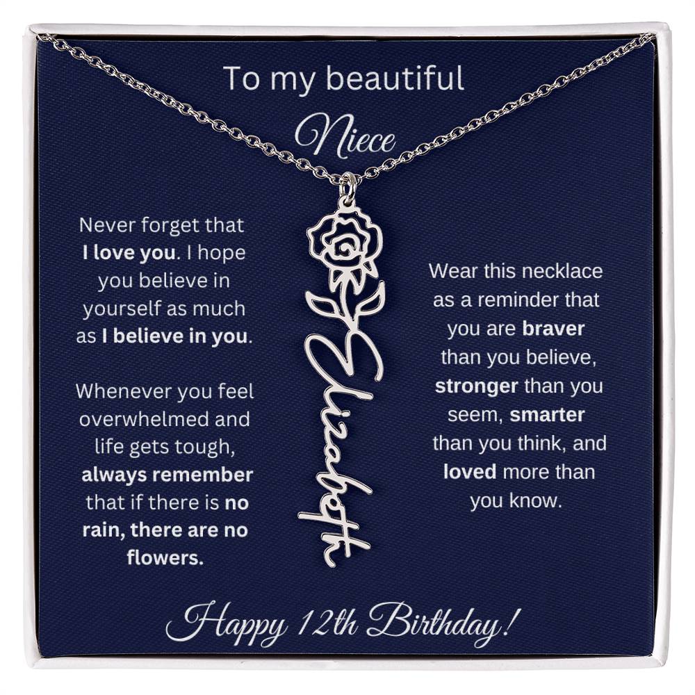 Niece 12th Birthday | Never Forget That I Love You | Birth Flower Name Necklace