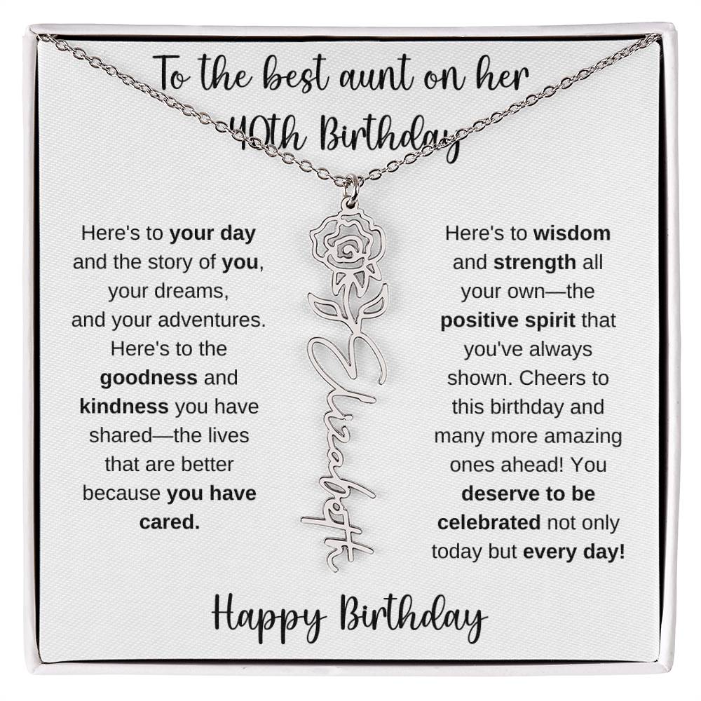 To The Best Aunt - Happy 40th Birthday | Flower Name Necklace