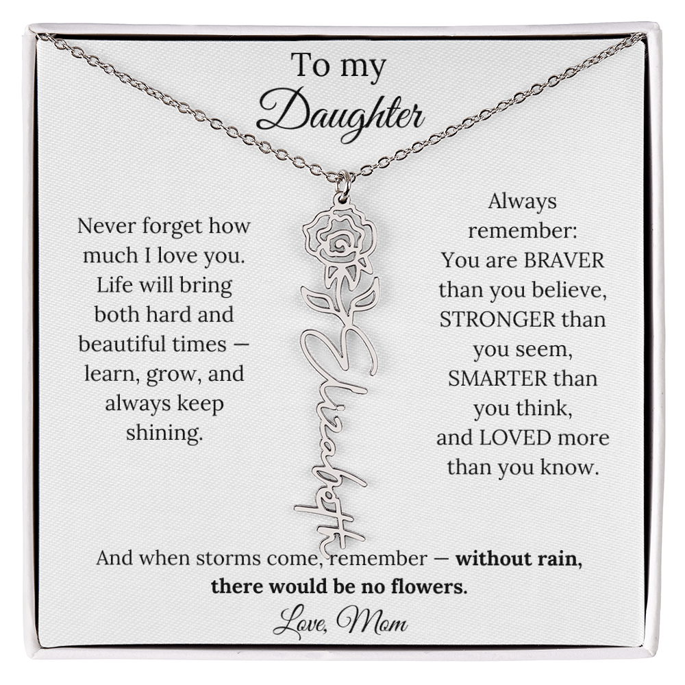 Personalized Jewelry Gift To My Daughter Birth Flower Name Necklace From Mom