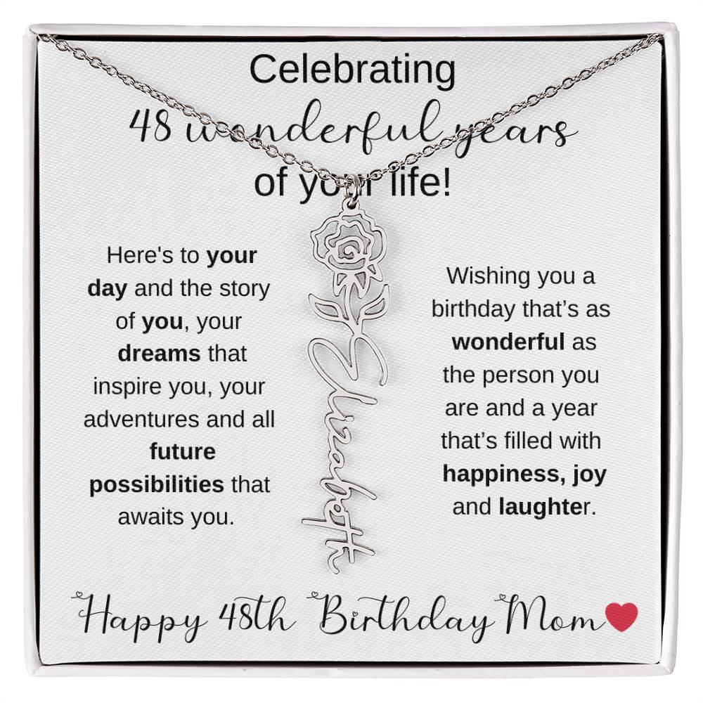 Happy 48th Birthday Mom - Flower Name Necklace