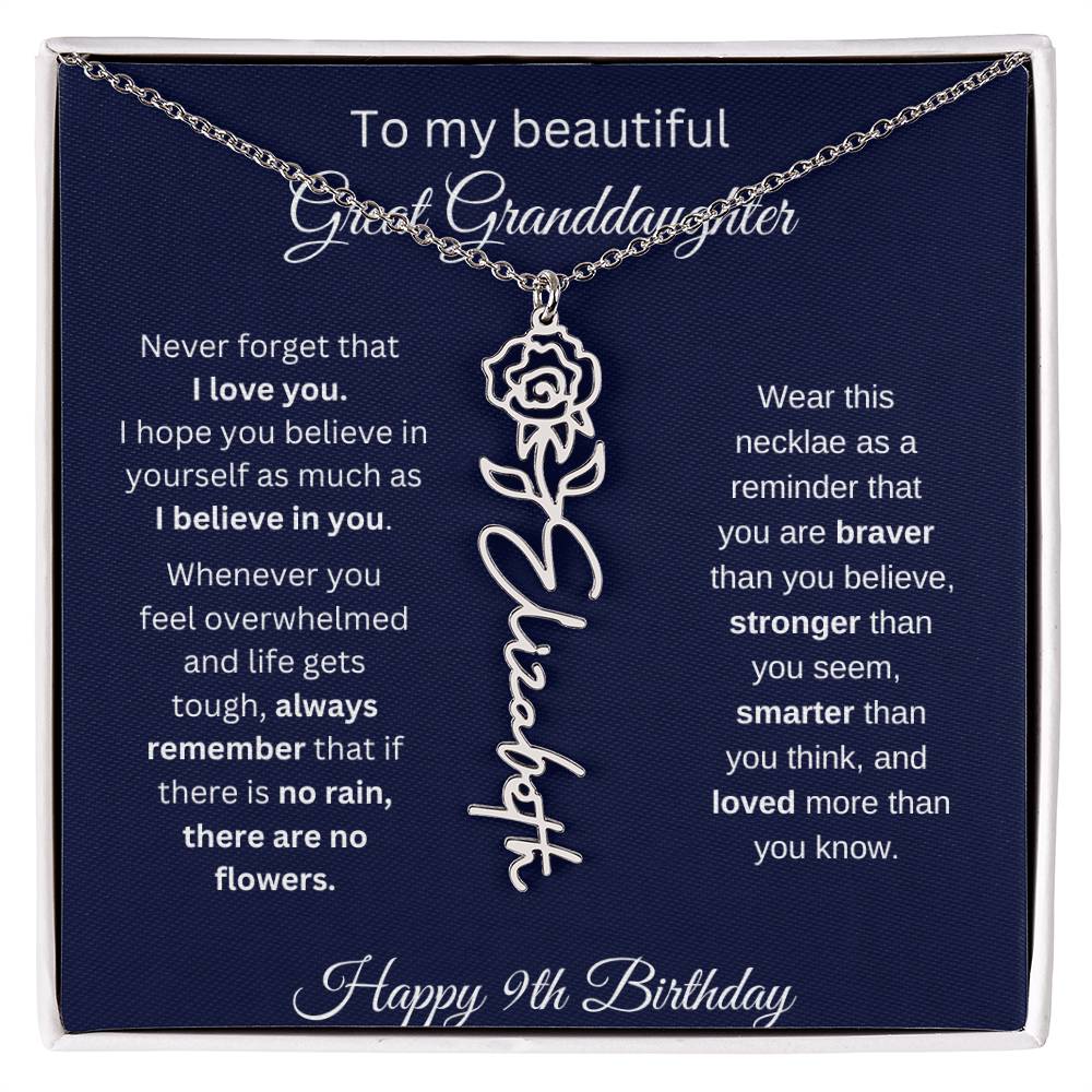 Personalized 9th Birthday Gift Great Granddaughter | Flower Name Necklace