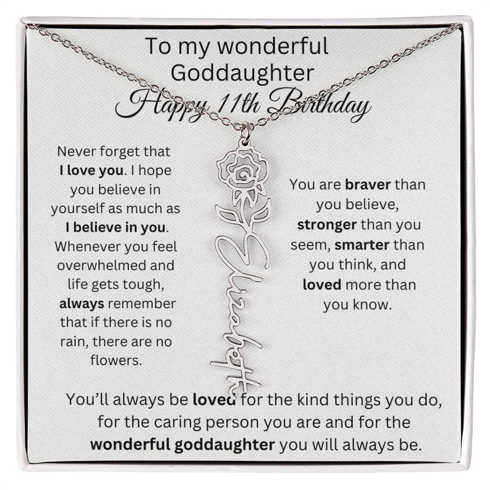 To My Wonderful Goddaughter - Happy 11th Birthday - Flower Name Necklace