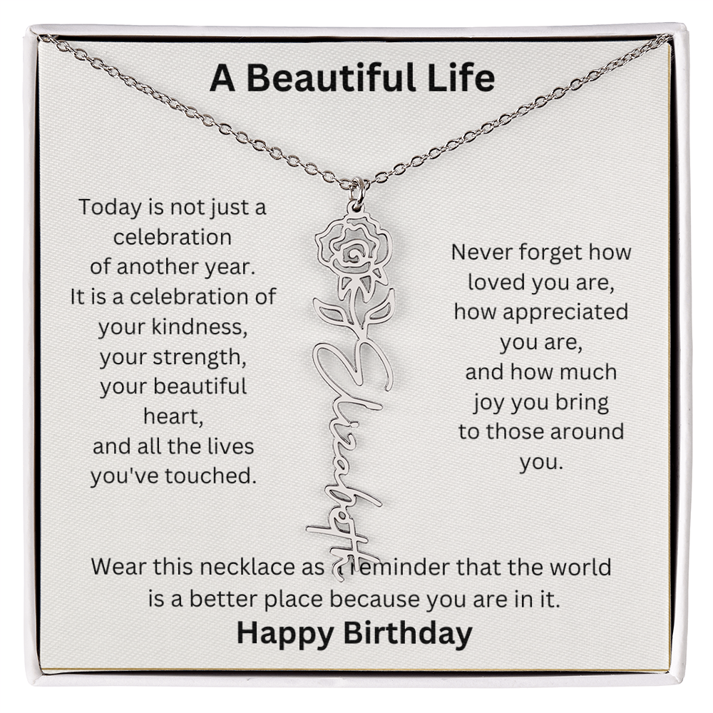 Personalized Birth Flower Name Necklace Birthday Gift for Her