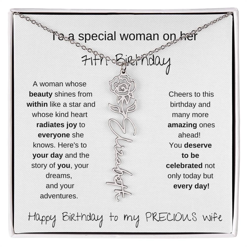 Happy 71th Birthday To My Precious Wife - Birthflower Necklace