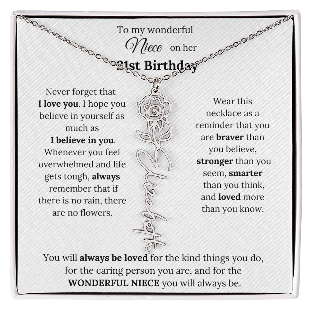 To My Wonderful Niece Happy 21st Birthday | Flower Name Necklace