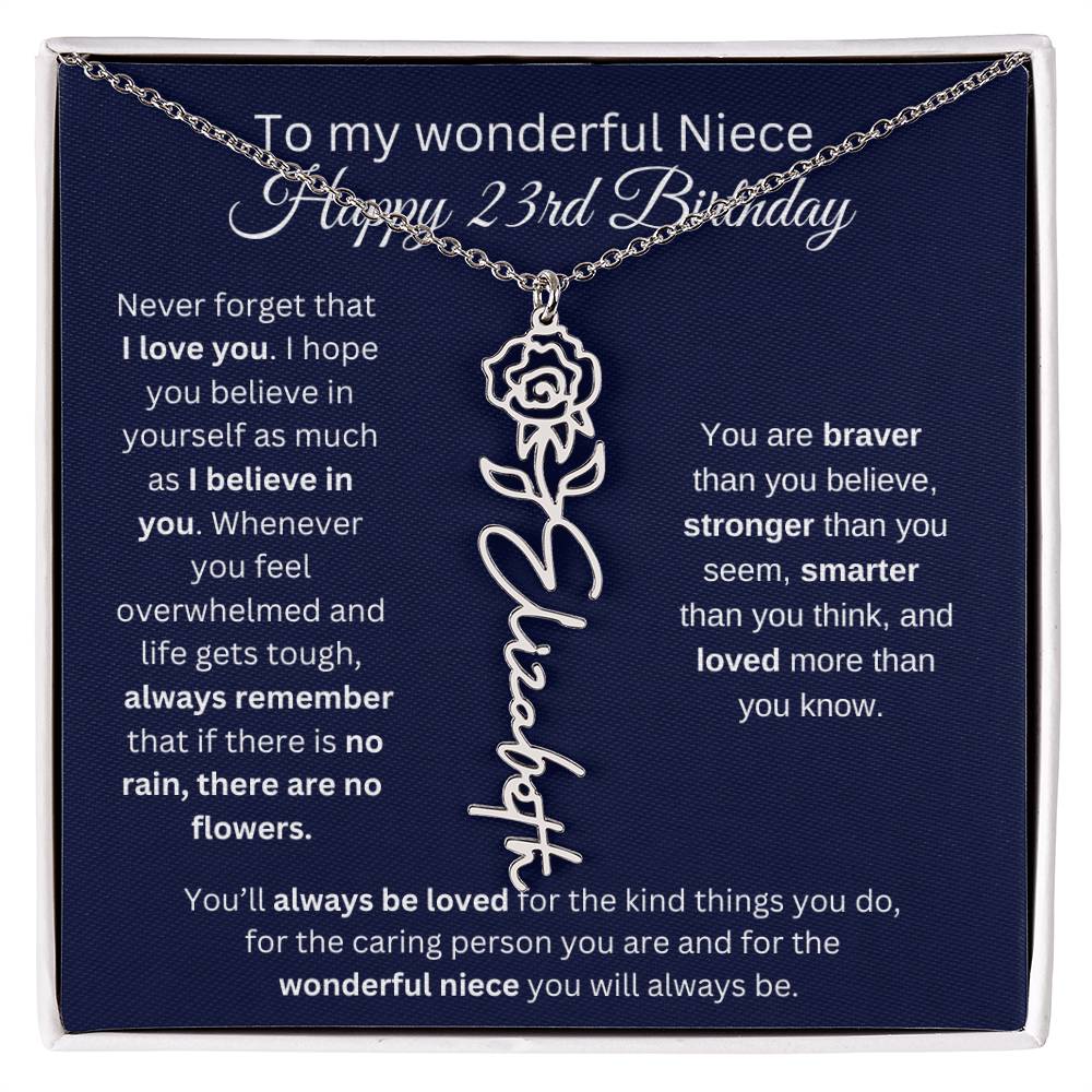 To My Wonderful Niece | Happy 23rd Birthday | Flower Name Necklace