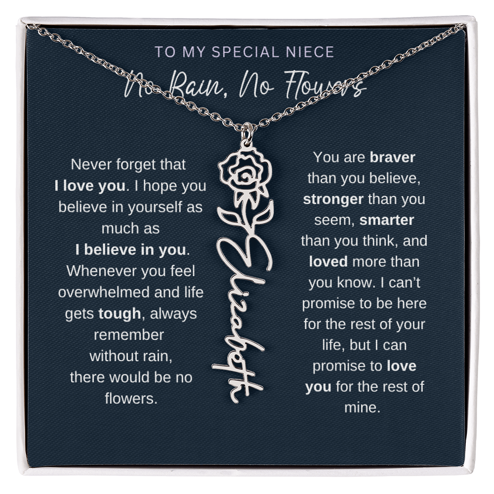 To My Special Niece | No Rain, No Flowers | Birth Flower Name Necklace