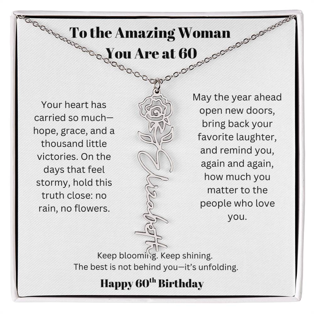To The Amazing Woman | 60th Birthday Keepsake Jewelry | Flower Name Necklace