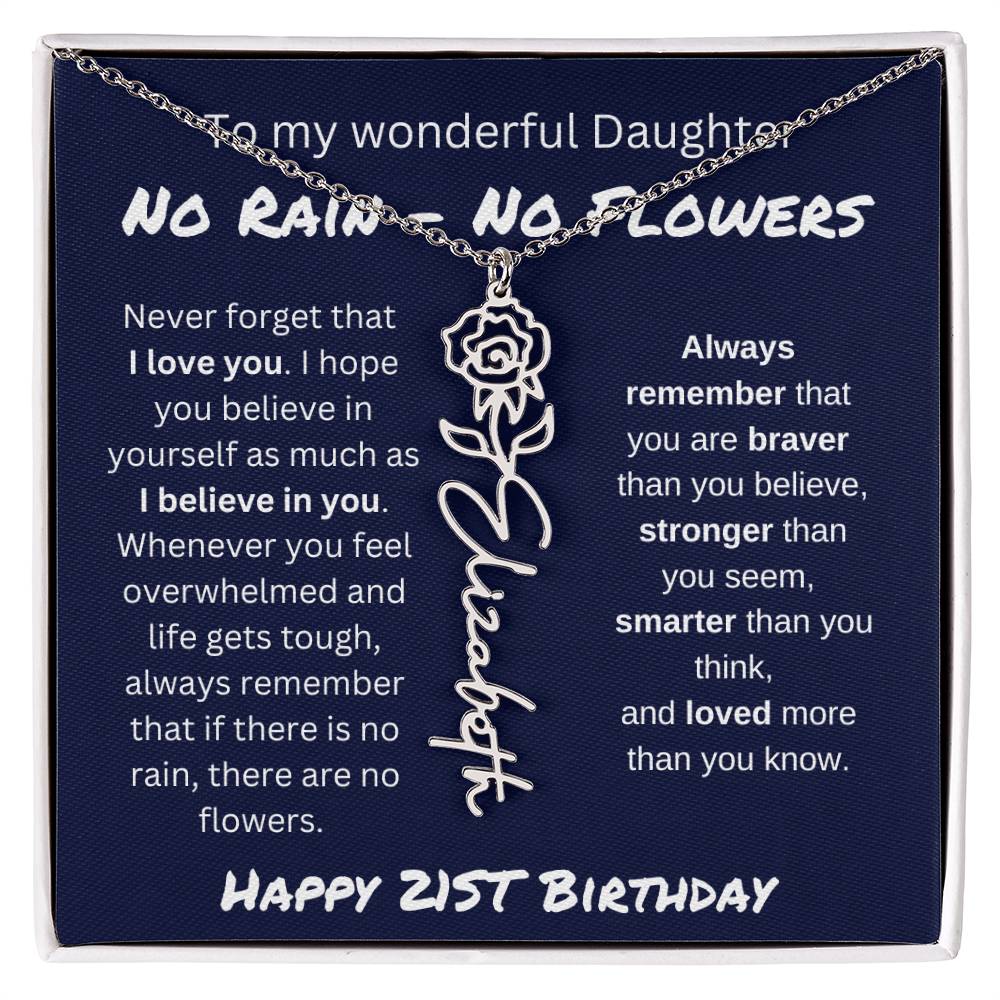 No Rain - No Flower | Happy 21st Birthday | Flower Name Necklace