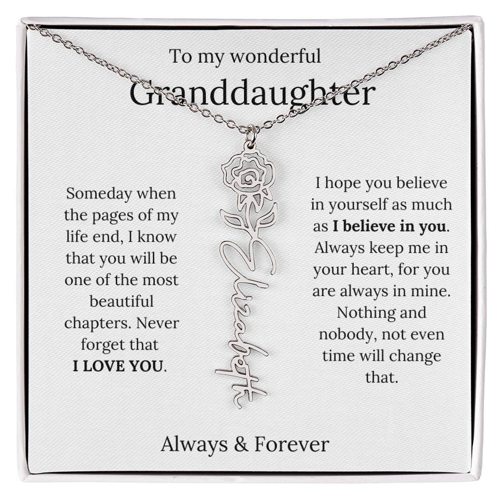 Granddaughter Personalized Keepsake Birth Flower Name Necklace