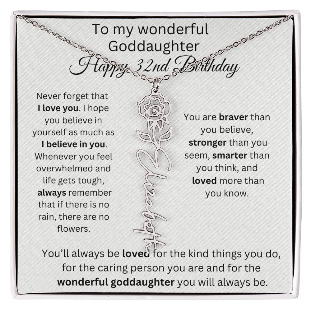 To My Wonderful Goddaughter - Happy 32nd Birthday - Flower Name Necklace