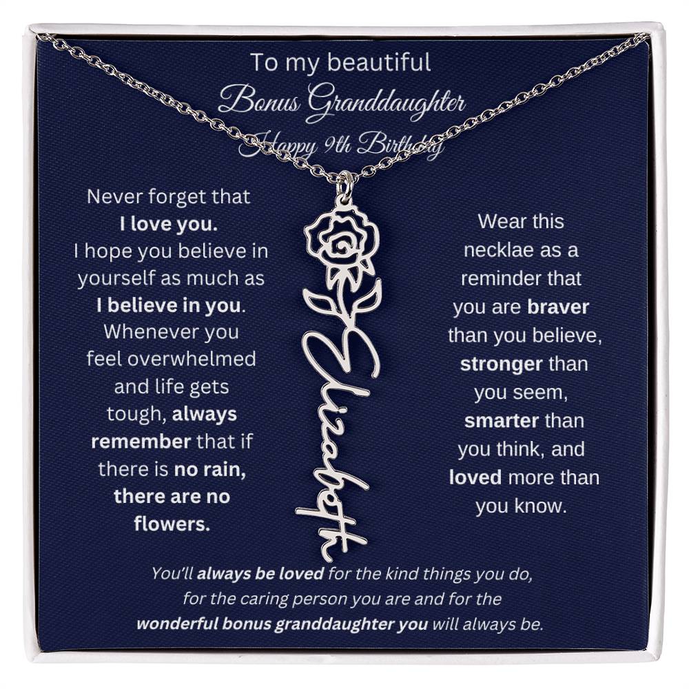 9th Birthday Bonus Granddaughter Gift | Personalized Flower Name Necklace