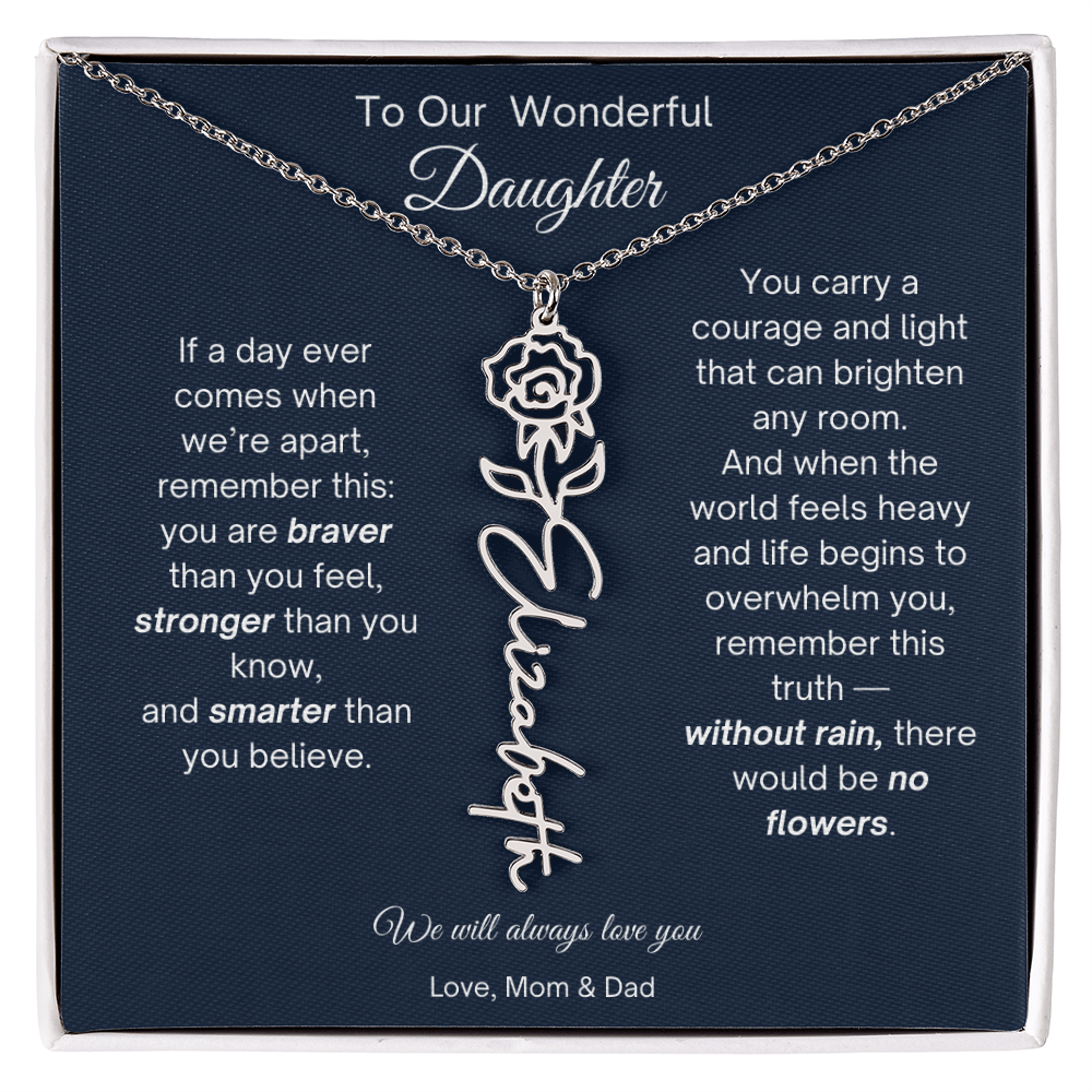 Daughter Necklace from Parents - Birth Flower Name Necklace