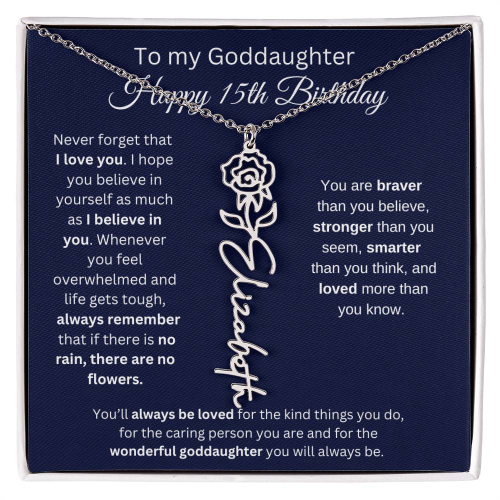 To My Goddaughter - Happy 15th Birthday - Flower Name Necklace