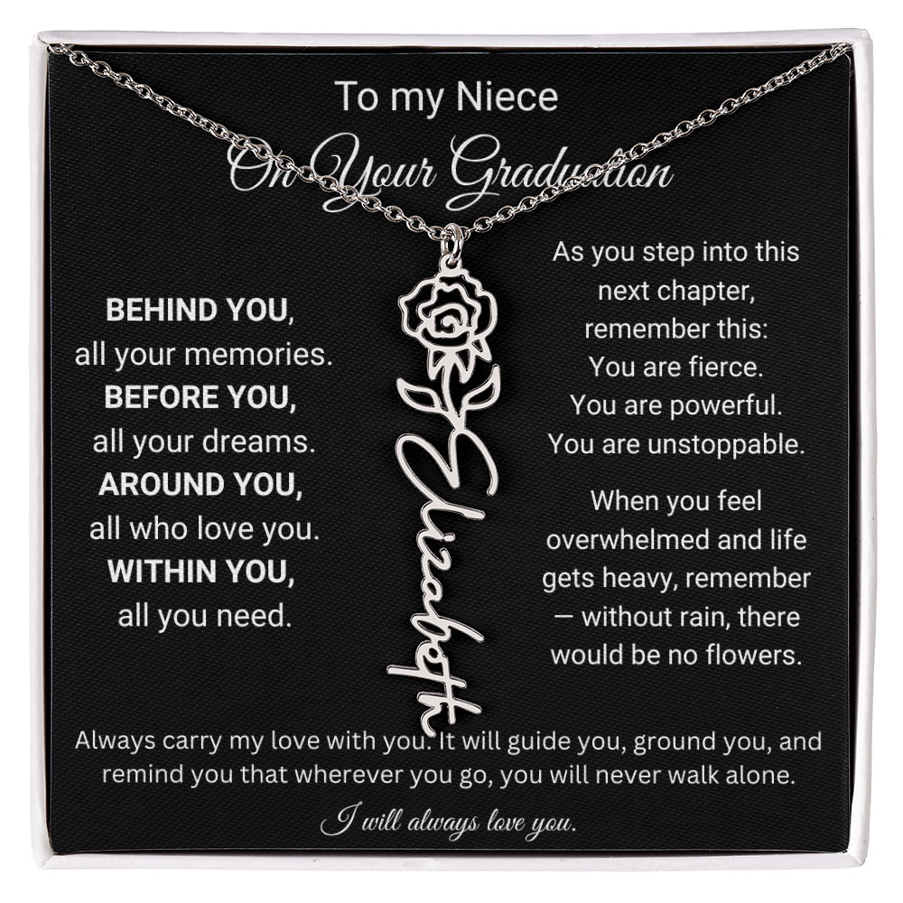 Graduation Birth Flower Name Necklace for Niece