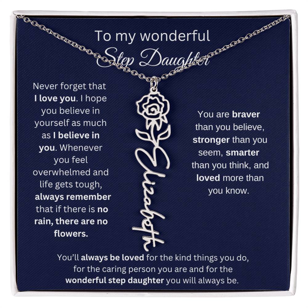To My  Bonus Daughter Birthmonth Flower Necklace 4