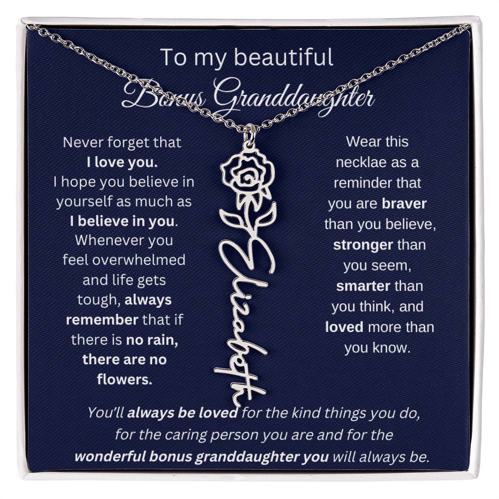 To My Beautiful Bonus Granddaughter | Never Forget That I Love You | Flower Name Necklace
