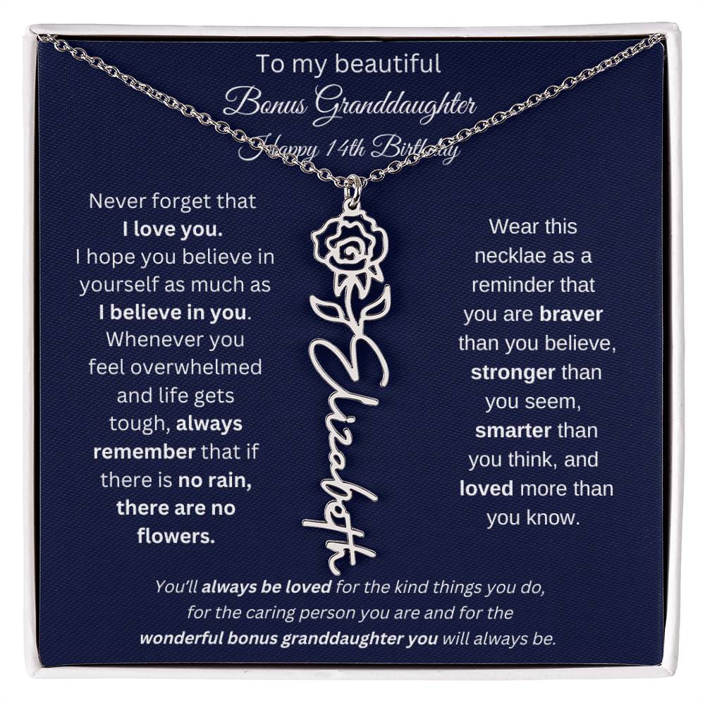 14th Birthday Bonus Granddaughter Gift | Personalized Flower Name Necklace
