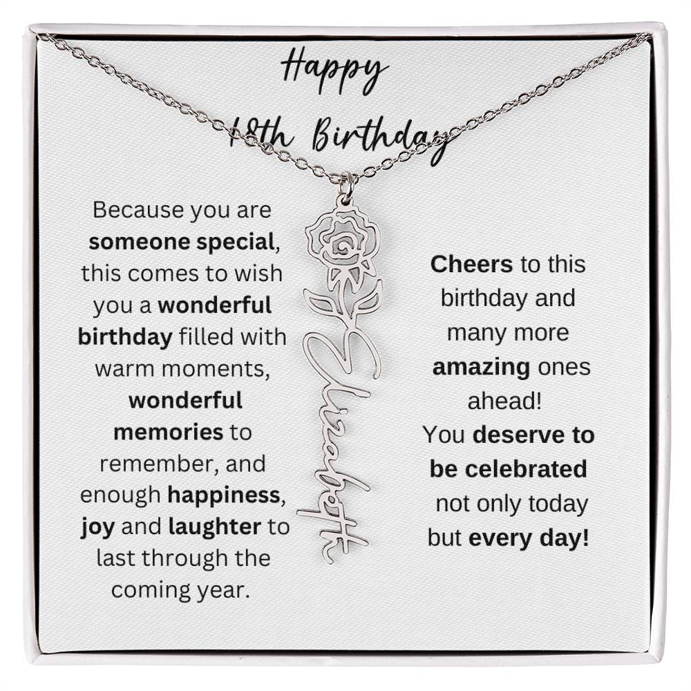 Happy 18th Birthday - Flower Name Necklace