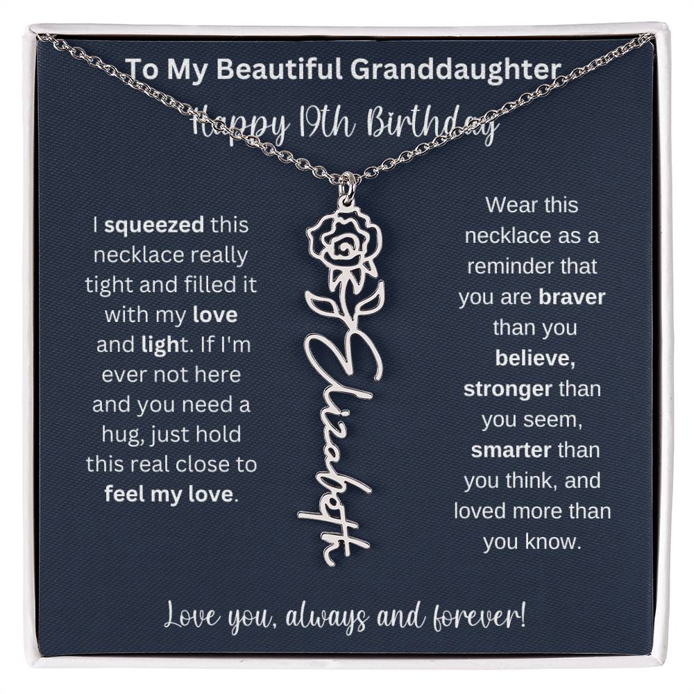 Flower Name Necklace 19th Birthday Necklace Gift To My Granddaughter
