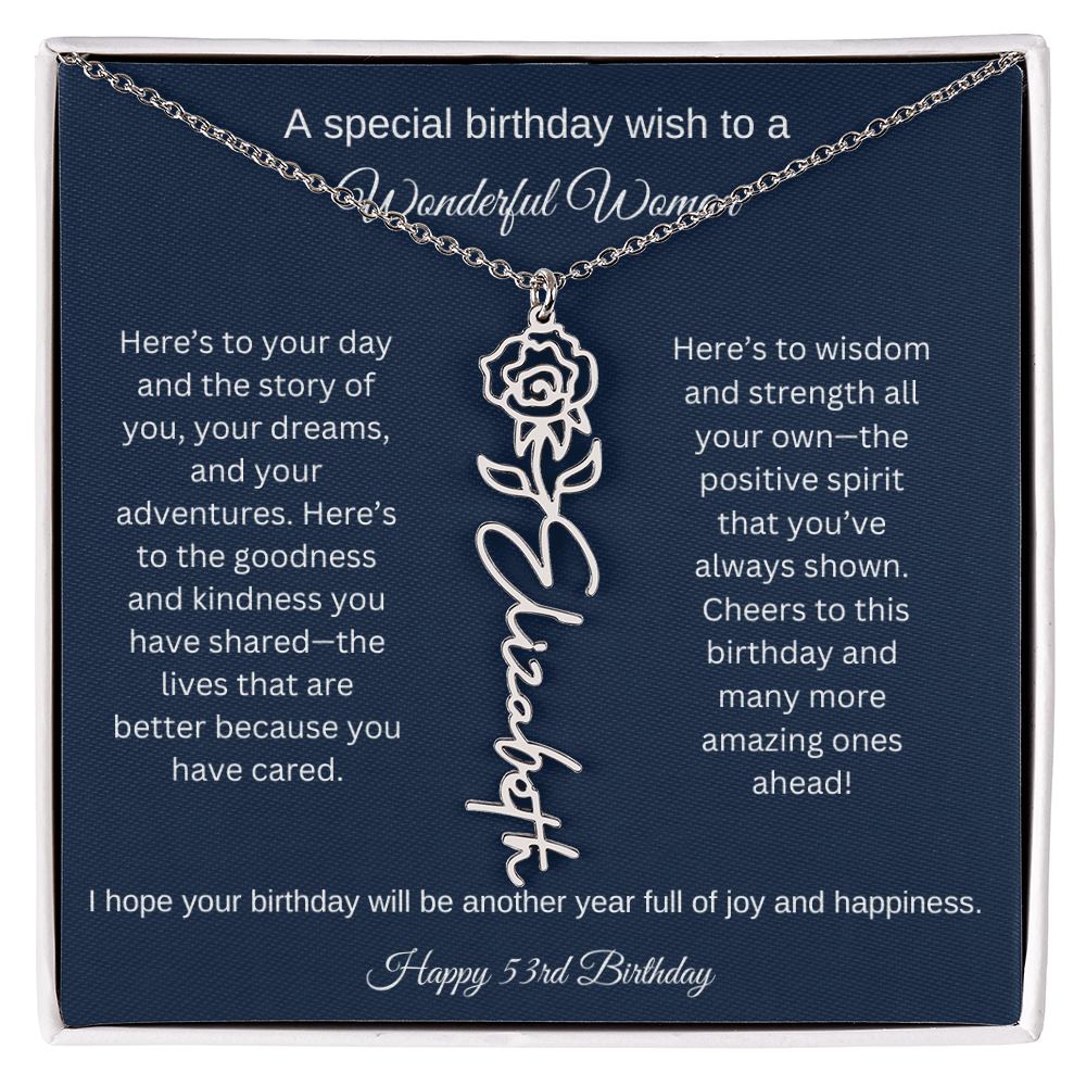 53rd Birthday Gift Idea - Flower Name Necklace