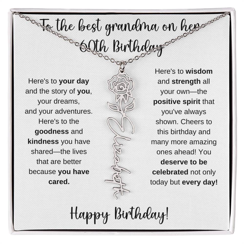 To The Best Grandma - Happy 60th Birthday | Flower Name Necklace