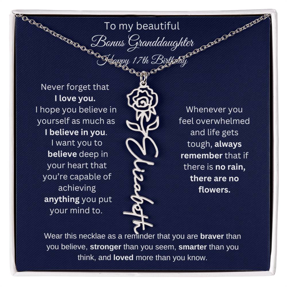 Bonus Granddaughter 17th Birthday | I Love You | Flower Name Necklace