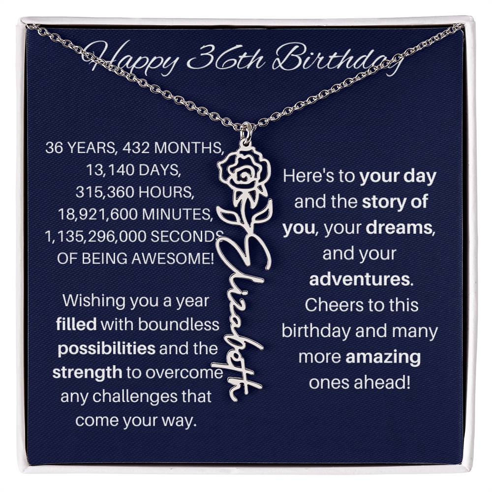 36th Birthday Birth Flower Necklace