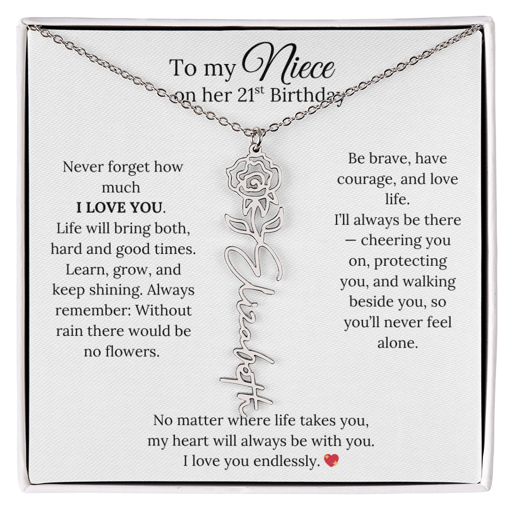 21st Birthday Gift from Aunt - Personalized Birth Flower Name Necklace