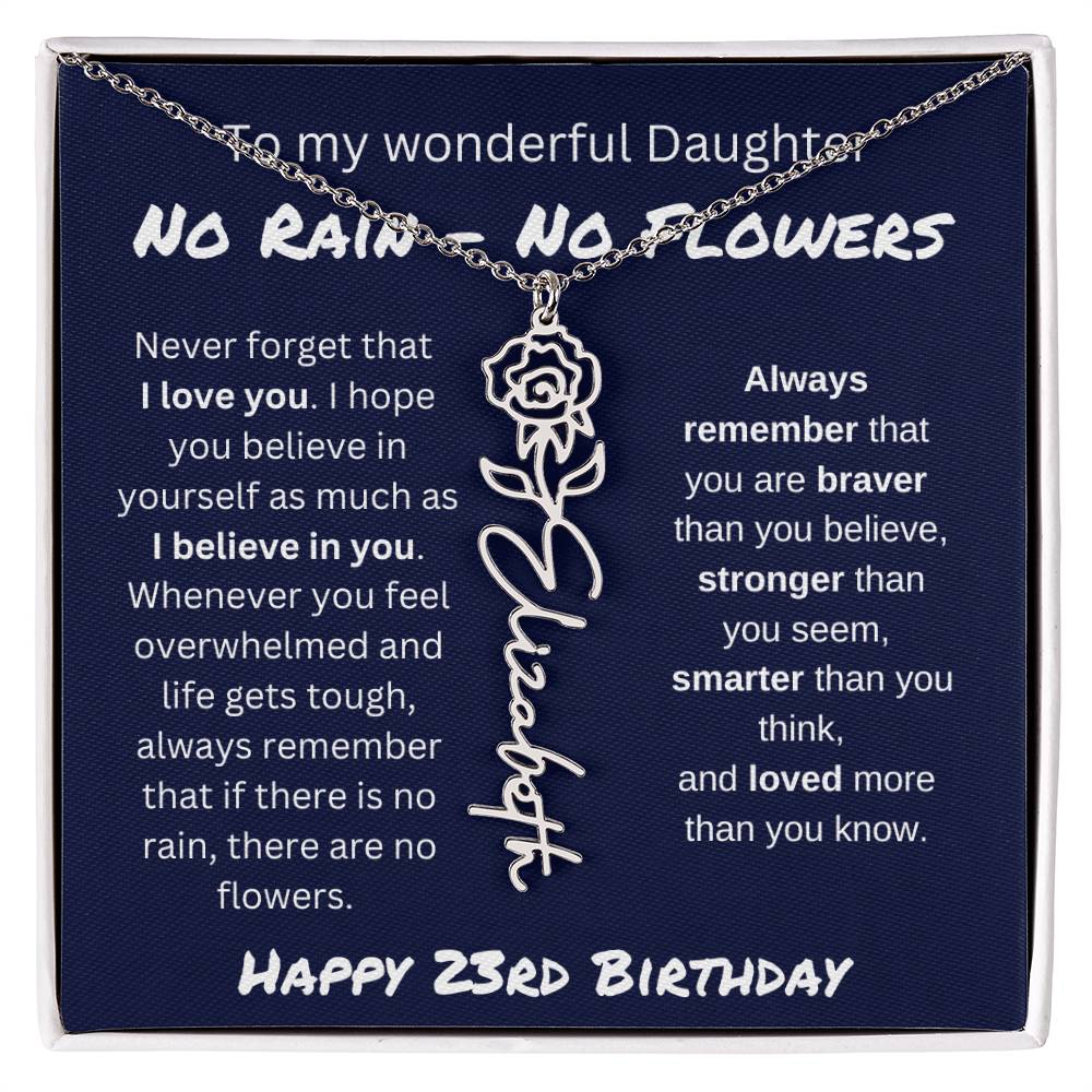 No Rain - No Flower | Happy 23rd Birthday | Flower Name Necklace