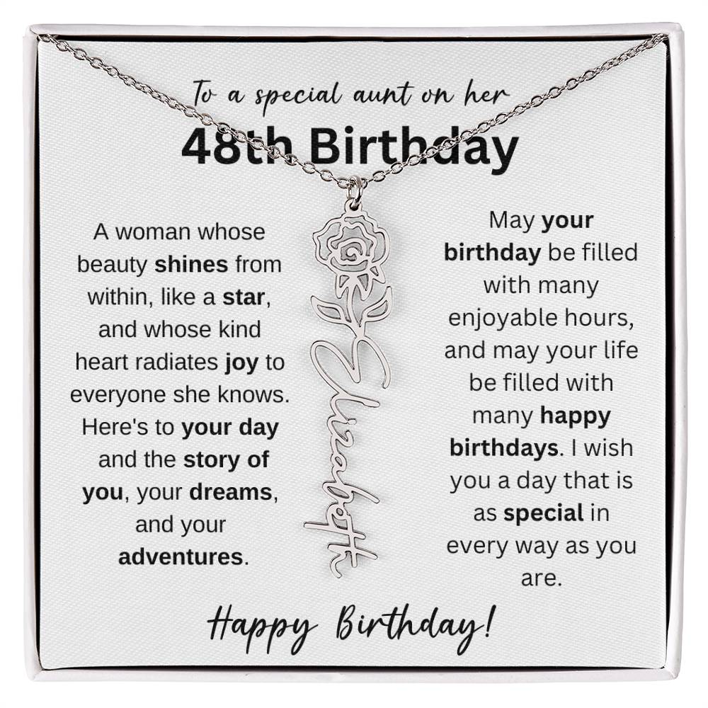 To A Special Aunt Happy 48th Birthday - Flower Name Necklace