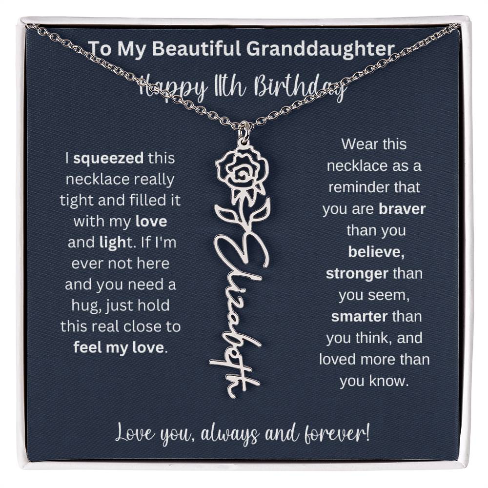 Flower Name Necklace 11th Birthday Necklace Gift To My Granddaughter