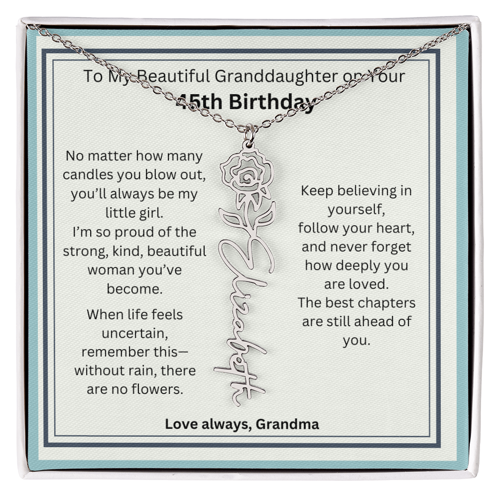 45th Birthday Gift for Granddaughter - Birth Flower Name Necklace