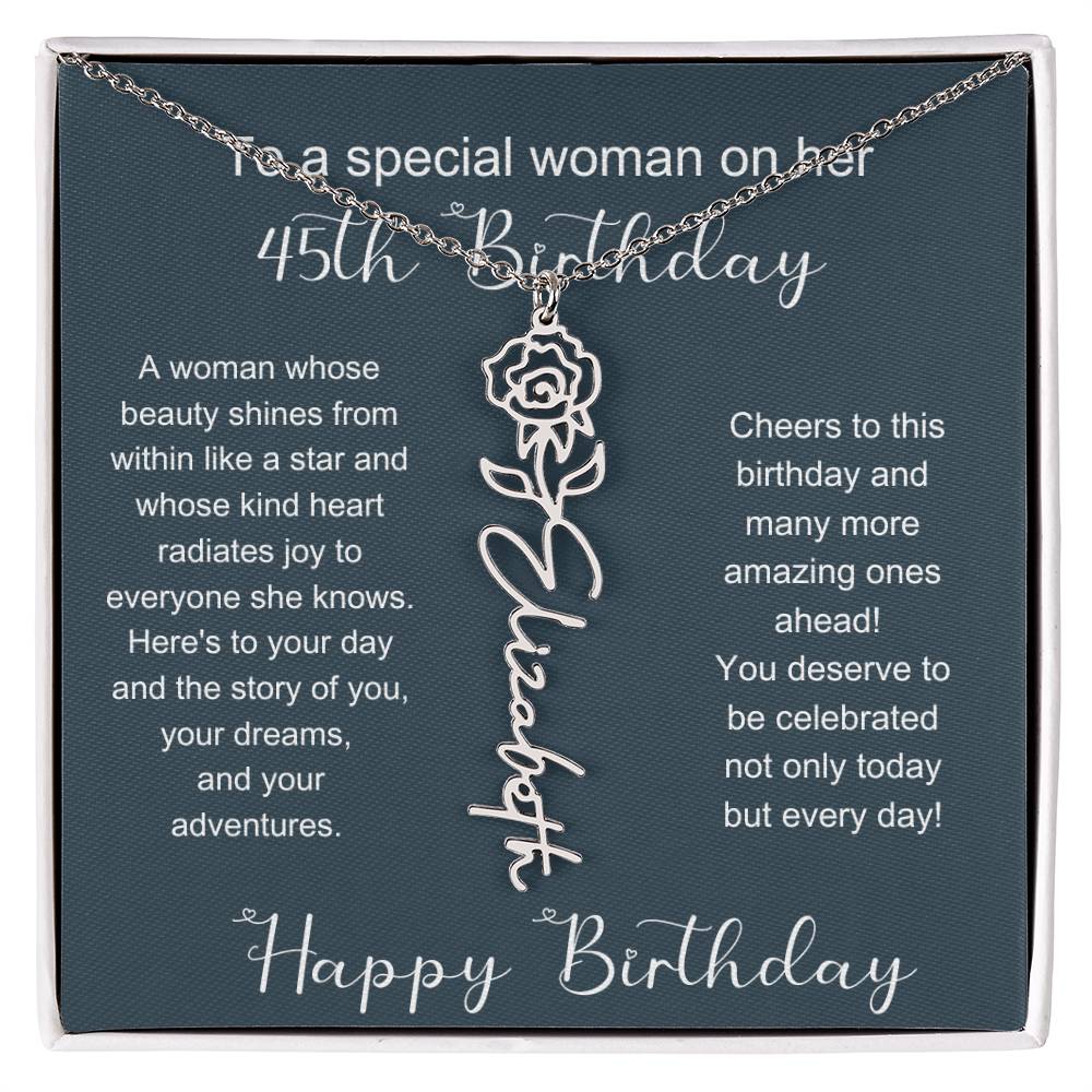 To A Special Woman On Her 45th Birthday | Flower Name Necklace