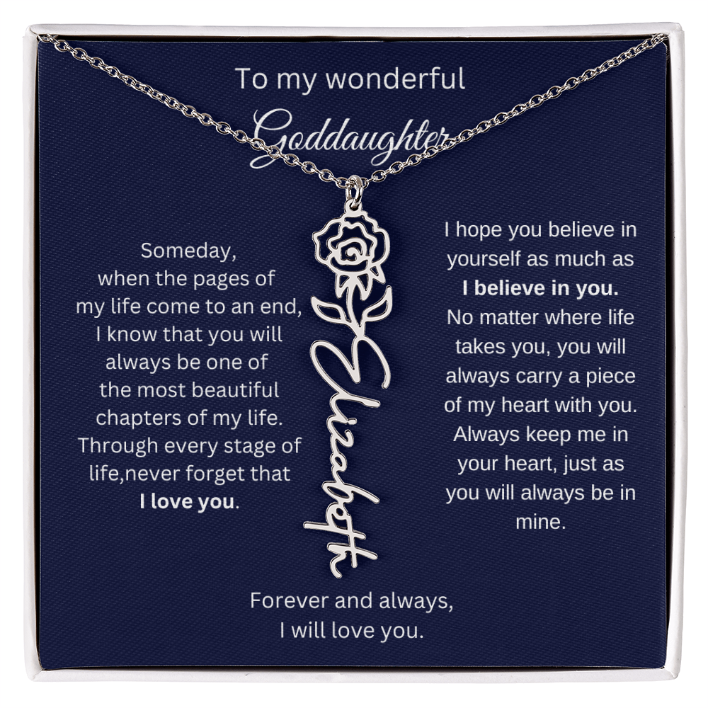 Luxury Goddaughter Gift - Birth Flower Name Necklace