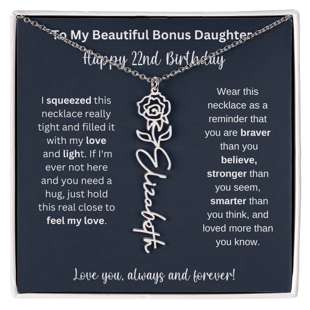 To My Beautiful Bonus Daughter | Happy 22nd Birthday | Flower Name Necklace