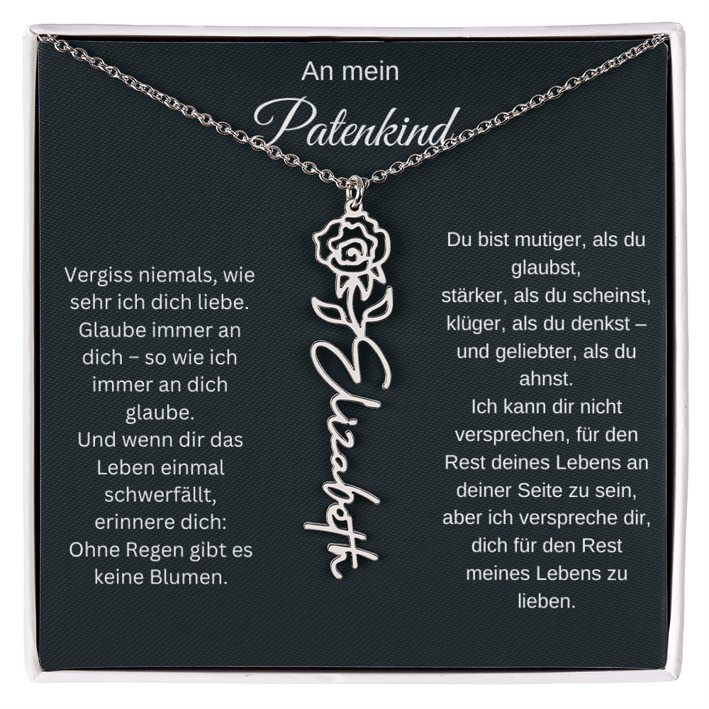 An mein Patenkind Geburtsblume Namenskette Silber Gold personalisierte Gravur