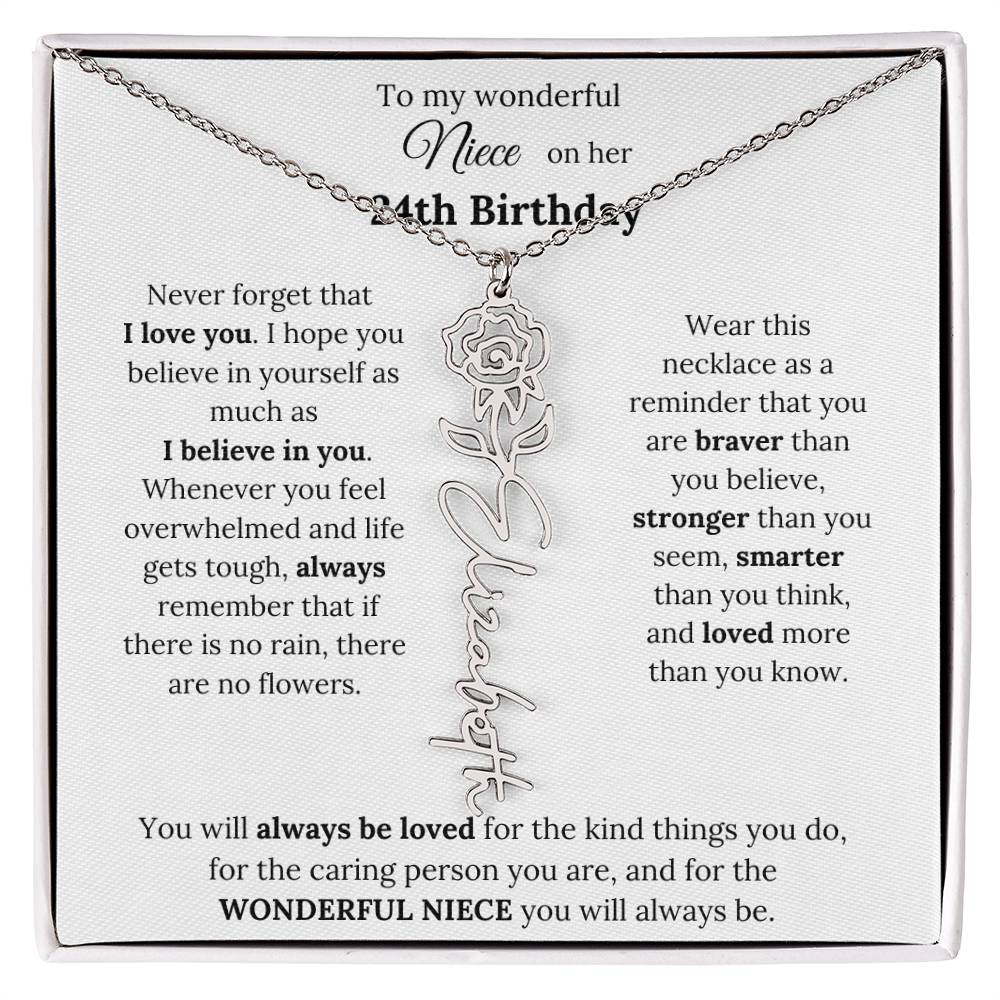 To My Wonderful Niece Happy 24th Birthday | Flower Name Necklace
