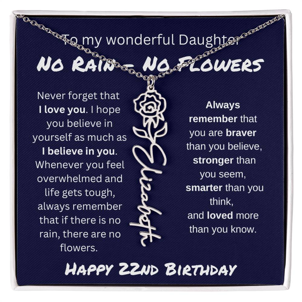 No Rain - No Flower | Happy 22nd Birthday | Flower Name Necklace