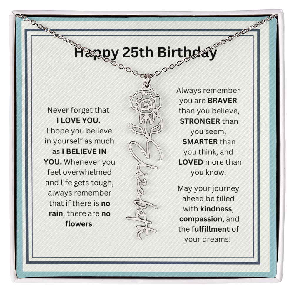25th Personalized Birthday Gift - Flower Name Necklace