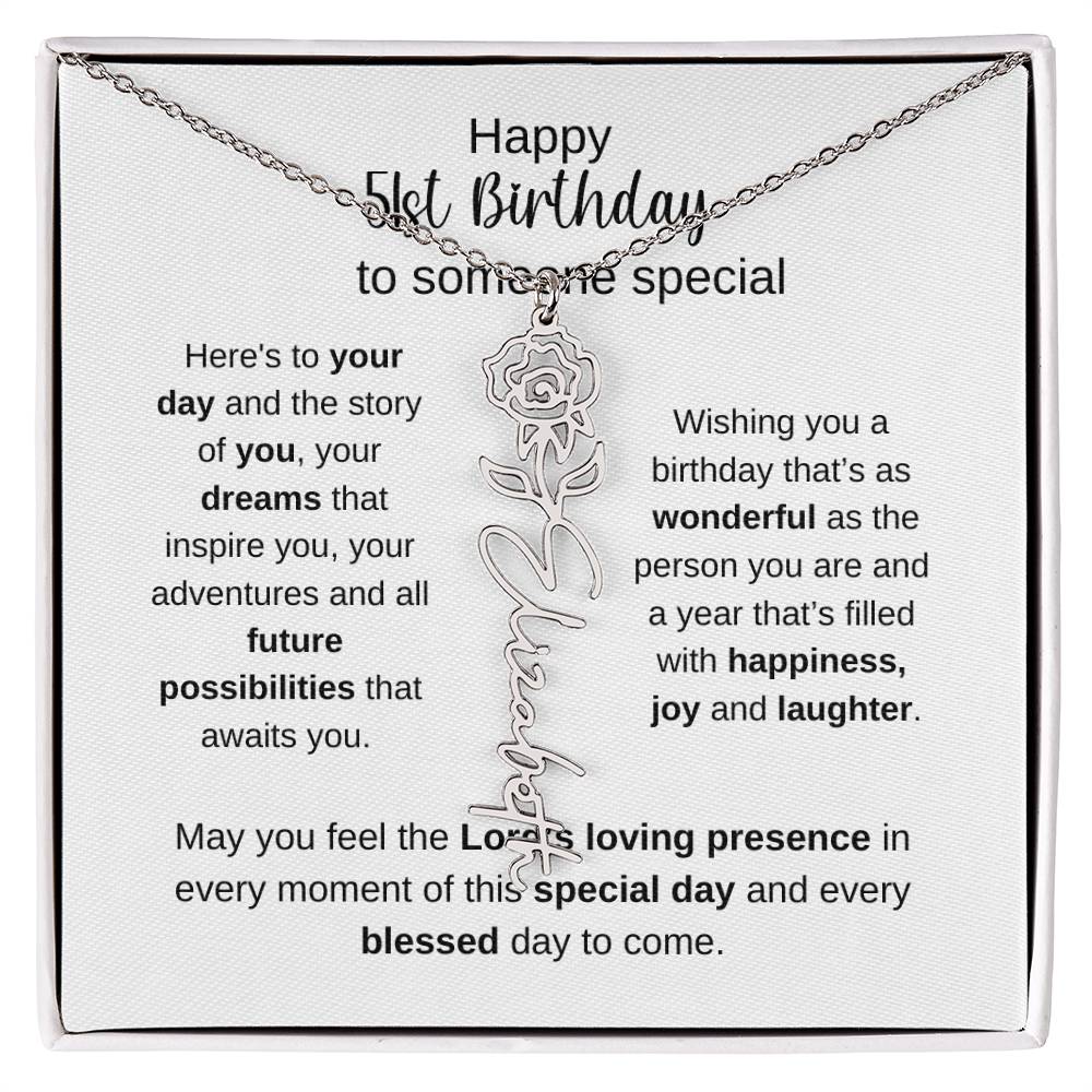 Happy 51st Birthday To Someone Special - Flower Name Necklace