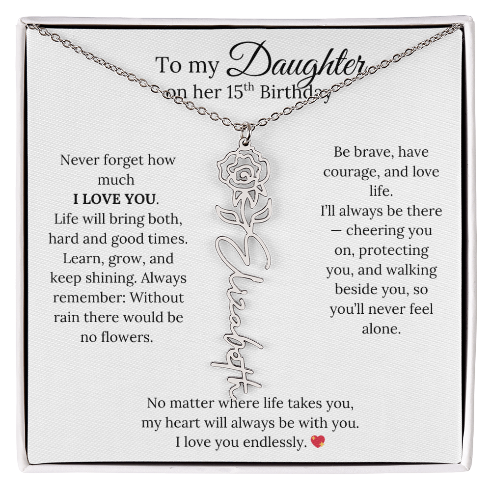 15th Birthday Gift from Mom - Personalized Flower Name Necklace