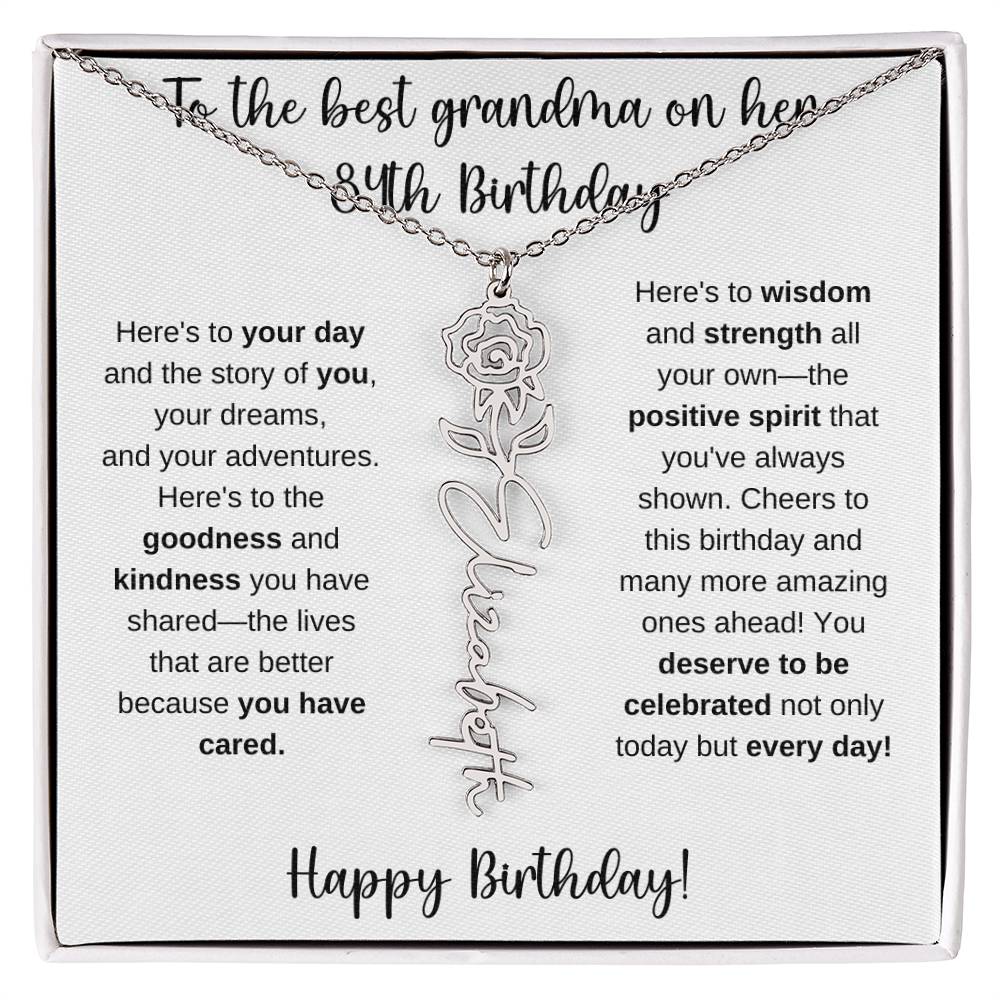 To The Best Grandma - Happy 84th Birthday | Flower Name Necklace