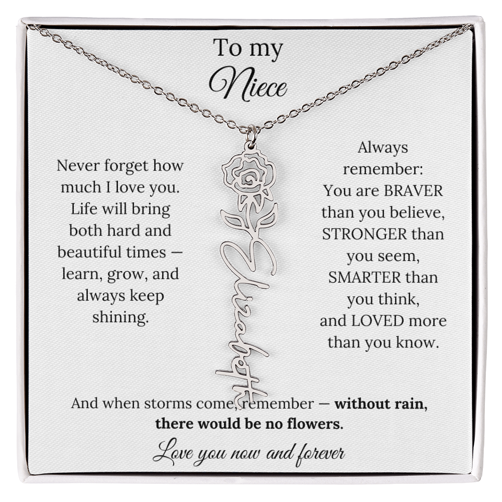 To My Niece Birth Flower Name Necklace From Aunt