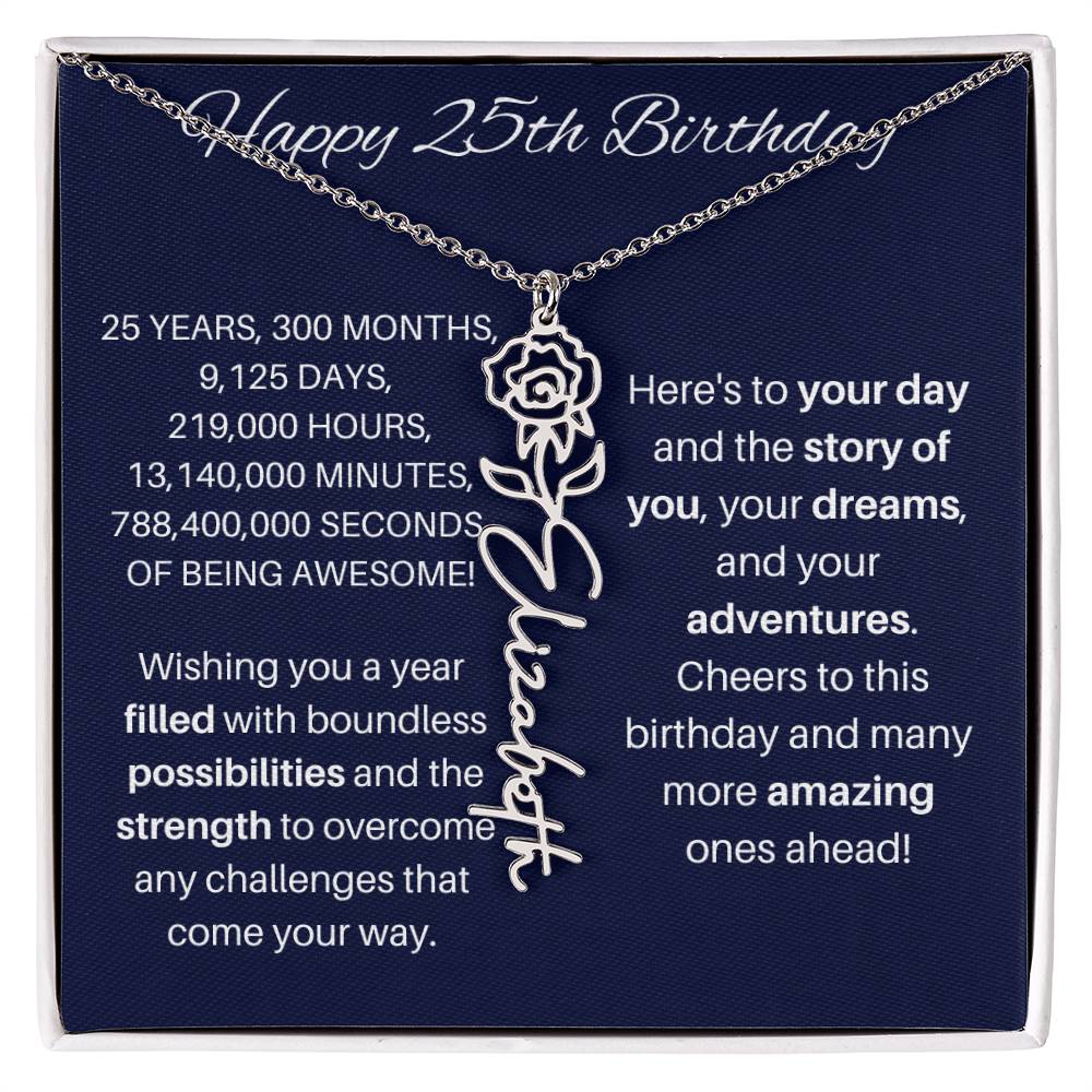 25th Birthday Birth Flower Necklace