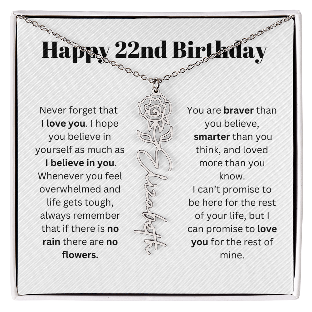 22nd Personalized Birthday Gift for Her - Flower Name Necklace