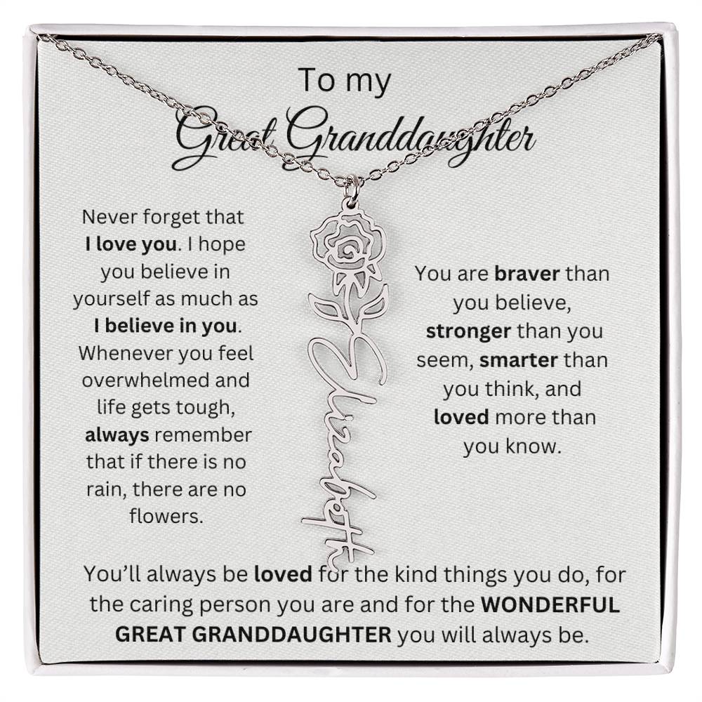 To My Great Granddaughter | I Love You | Flower Name Necklace